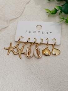 3 对女士金色海星贝壳耳环套装，14k 镀金时尚波西米亚海洋系列贝壳海星耳环套装，适合海滩度假佩戴、夏季珠宝、珠宝礼物 - 3pairs - 查看 10