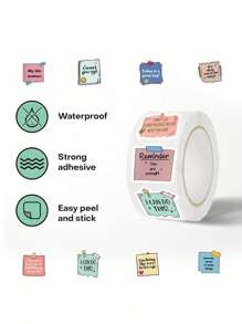 500 Sheets/Roll Self-Affirmation Diary Decorative Stickers, Back-To-School Supplies, School Gifts, Easter Gifts