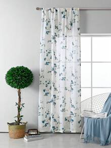 1pc Blue Floral Translucent Curtain For Living Room Bedroom, Modern Minimalist Fresh Floral Sheer Curtain, Nordic Nature Style Home Decor - Blue and White - View 6