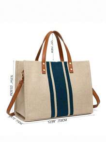 轻便，商务休闲条纹图案单肩手提包，适合少女、女大学生、新秀和白领人士，非常适合办公室、大学、工作、商务、通勤、户外、旅行、郊游，书包，容量大，便携，适合少女、女大学生，非常适合返校、开学第一天、大学、度假、购物、中学、高中 - 彩色 - 查看 6