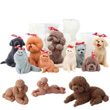 Molde de Silicone para Vela em Forma 3D de Cachorro de Pelúcia Deitado, Molde de Sabão de Animal Poodle, Molde de Silicone de Cachorro, Decoração de Filhote, Vela de Cera de Soja, Arte de Gesso e Resina