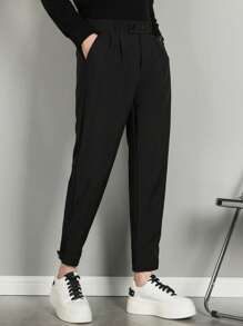 Men's Ice Silk Feeling Loose Straight Leg Slim Fit Ankle Length Solid Color Dress Pants, Flow Feeling - Black - View 5