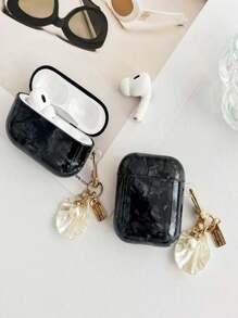 1pc Black Shell Texture With Small Pearl Hanging Chain Earphone Case Compatible With 1/2/3/Pro/Pro 2nd, Protective Cover - Black - View 3
