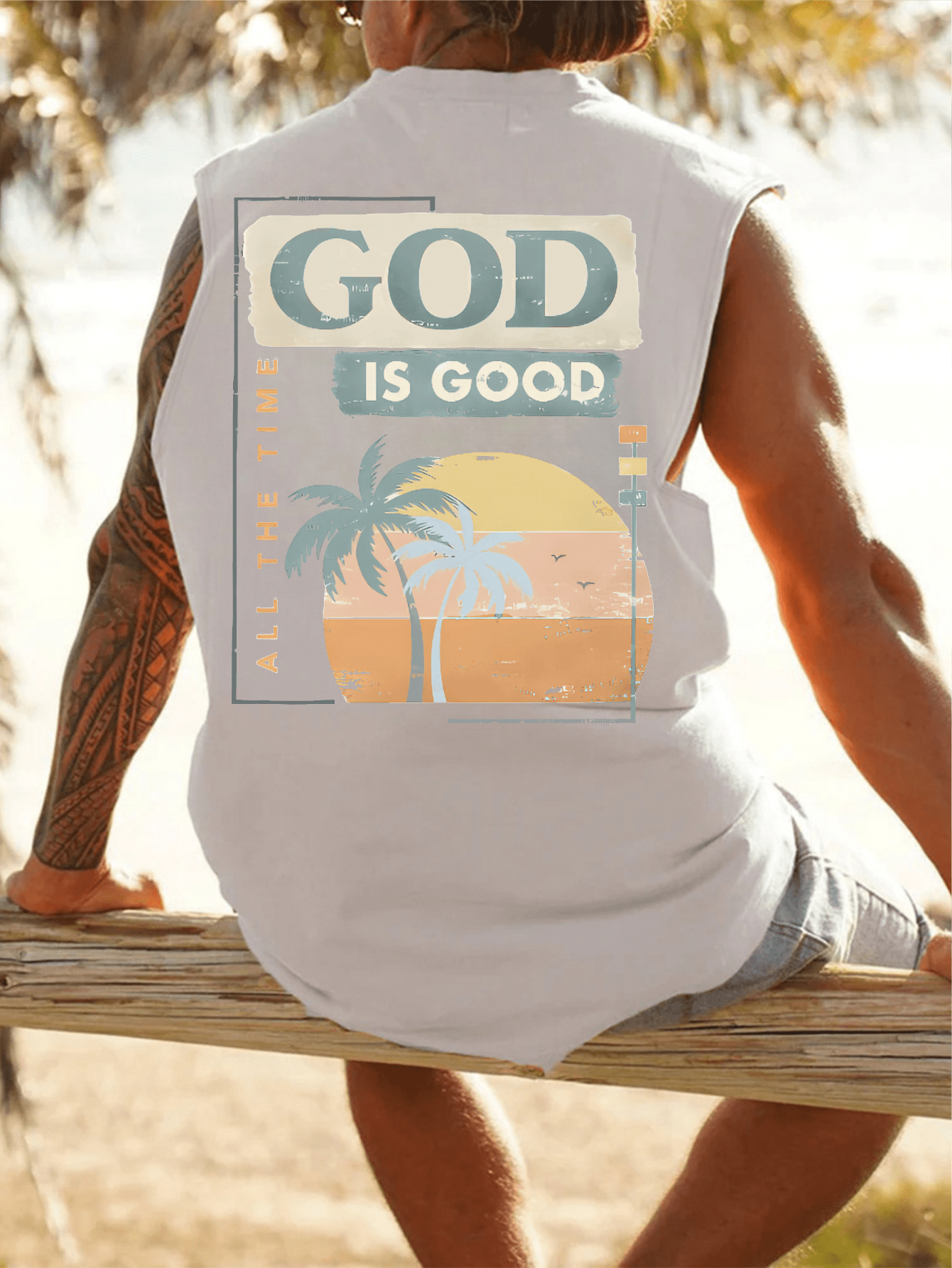 Men's Vacation Casual Palm Tree & Letter Print Tank Top