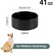 Comedero y bebedero cerámicos antideslizantes para perros grandes, con diseño de "Amante de los perros y mamá de perros", protege la columna cervical (tazón individual de 8 pulgadas, negro) - Negro - Ver 2