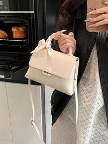 Fashionable Solid Color Women PU Handbag Versatile Solid Shoulder Bag Crossbody Bag Minimalist Square Bag - Beige - View 4