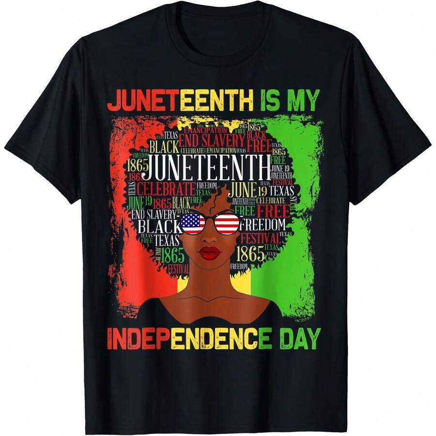 4th Of July USA Independence Day Juneteenth Black T-Shirt Women's Plus Size Graphic Tee - màu đen - Xem 1
