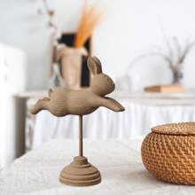 Adornos de conejo de Pascua de madera maciza, figuras de conejo, adornos de escritorio para el hogar y las vacaciones. - caqui oscuro - Ver 4
