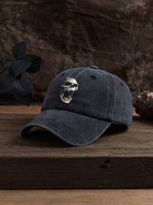 1 pieza Gorra de béisbol unisex con estampado de calavera, de uso casual al aire libre, ajustable y de tela suave lavada, adecuada para uso diario