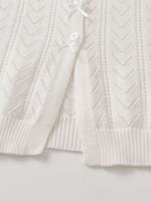 Casaco de Tricô Informal com Gola Xale para Menina, Jaqueta Leve e Curta com Recorte Vazado de Cor Sólida para Meninas - Branco - Visão 6