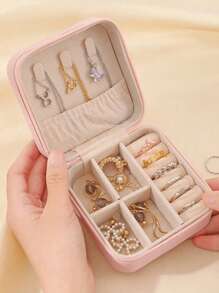 1pc Jewelry Organizer Box, Detachable Compartments Jewelry Storage Box, Ins Style Zipper Jewelry Display Tray, Suitable For Rings, Earrings, Necklaces, Lipsticks
