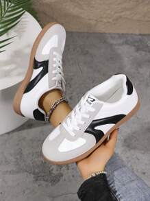 1 双透气系带休闲运动鞋，百搭白色运动鞋，适合春、夏、秋、冬，2025 年新款时尚男女运动鞋 - 白色 - 查看 2