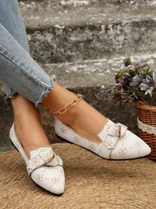 2024 加大码尖头平底鞋，透气低帮防滑蝴蝶结一脚蹬乐福鞋