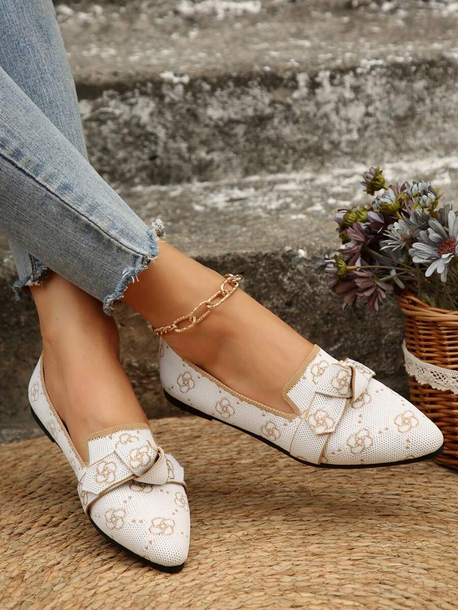 2024 加大码尖头平底鞋，透气低帮防滑蝴蝶结一脚蹬乐福鞋