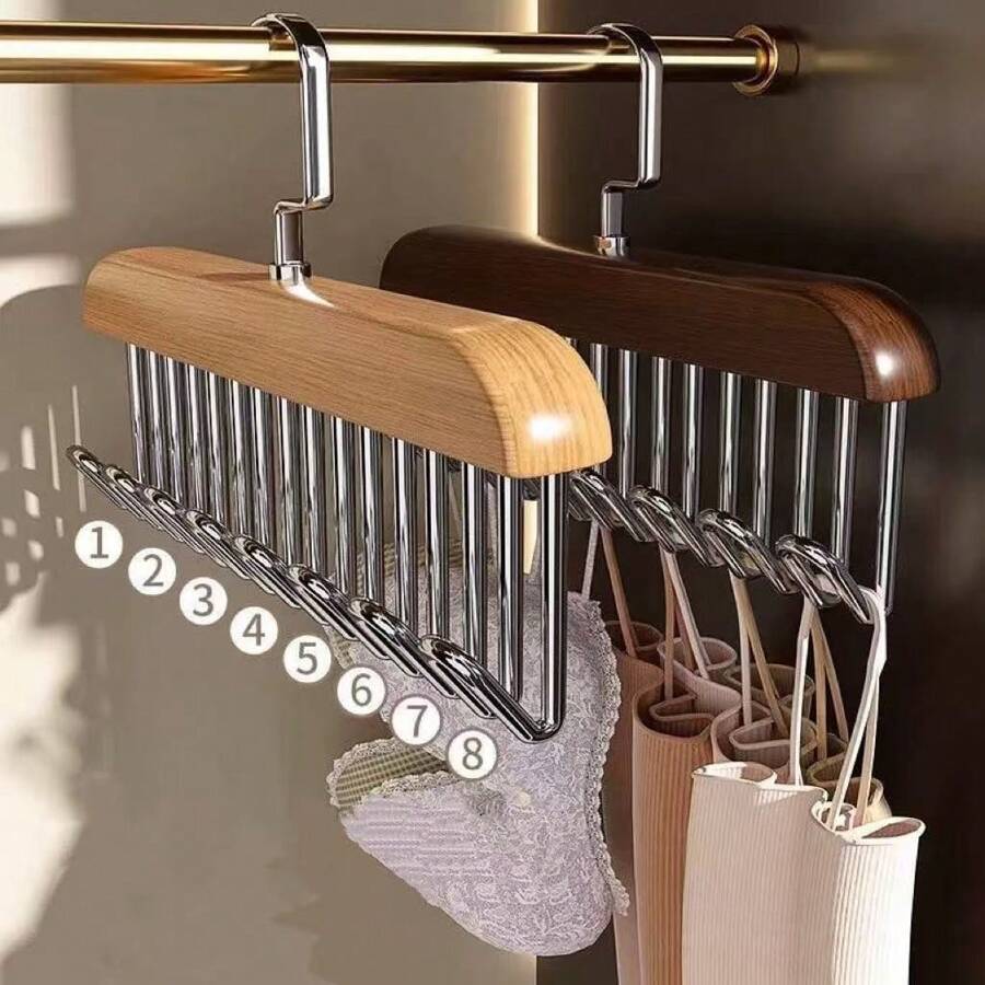 8 钩波浪设计多功能木质衣架，用于胸罩、内衣、服装存储和干燥，适合宿舍