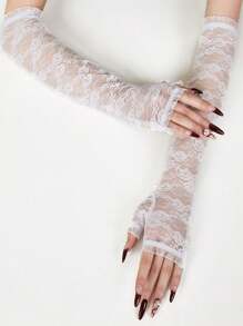 1 Pair Sexy Lace Ladies Half Finger Gloves, Lightweight Sheer Mesh Long Sleeve Arm Sleeves For Summer UV Protection And Performance
