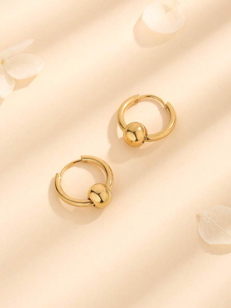 1 Pair Stainless Steel Ball Earrings, Vintage Simple Style Gift For Student & Friend - Ball Earrings - View 2