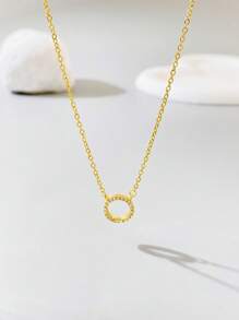 1pc Stylish Pendant Necklace For Women Made Of Sterling Silver Ring With Zirconia. It Features A Classic And Luxurious Style And Is Suitable For Daily Wear, Music Festivals, Vacations. It's Also A Perfect Gift For Girlfriends On Thanksgiving Day. - Small Circle - View 5