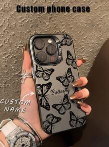 1pc Customizable Phone Case With Letter Name, Butterfly Pattern, Compatible With Samsung And IPhone 16/15/14 Plus/13 Pro/12 Pro Max/11/7P/XS/XR, Hard PC Material, Scratch-Resistant, Fingerprint-Proof, Suitable For Personal, Partner, Family, Friend, Couple, Sister, Birthday, Anniversary Gift