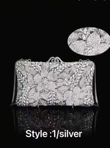 1pc Glittery Elegant Party Handbag, Luxury Women's Crystal Clutch Bag, Fashion Cosmetics & Perfume Handbag, Handcrafted Sparkling Crystal-Studded Metallic Purse, Suitable For Formal Events Like Parties, Galas, And Gatherings For Sophisticated Ladies (Not For Storing Phones) - Multicolor - View 3