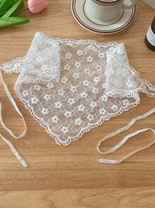 1件装花卉印花蝴蝶结可爱优雅复古法式波西米亚风网纱蕾丝发带，适合女孩，百搭配饰，可搭配连衣裙、牛仔裤，也可作为腰部装饰，适合海滩/摄影等场合。针织材质头巾发带，吸汗发带，秋冬季发带，女士度假装扮发饰，优雅围巾，柔软头巾。 - 白色 - 查看 15