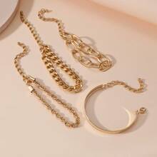 4pcs/Set Punk Style Metal Twisted Rope Bracelet, Vintage Retro Cuban Chain, European And American Fashion Accessories - Multicolor - View 3