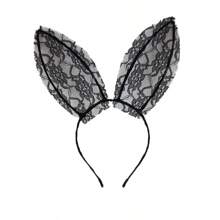 1pc New Lace Rabbit Ear Headband Cute Sexy Headpiece Hair Clip Veil Headdress Accessory Halloween - Black - View 5