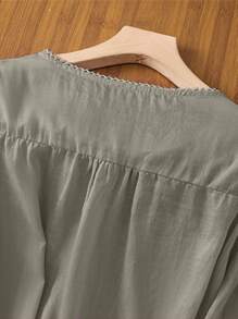 Women's Embroidered Loose Bohemian Vintage Blouse, Casual Spring/Summer Top - Grey - View 4