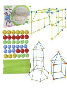 儿童堡垒建筑套件，87 件建筑玩具，STEM 教育礼物，室内和室外游戏帐篷创意套件，生日 - 彩色 - 查看 10