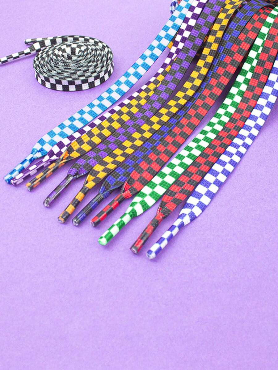 New Fashionable & Versatile Checkered Shoelaces, Comfortable Sporty Replacement Laces - Multicolor - View 1