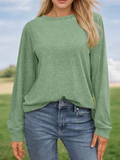 hoteel Women's Long Sleeve Shirts Casual Loose Fit Tee Shirts Solid Color Oversized Basic Tops Business Casual Outfits