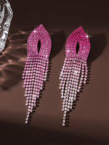 1 对闪亮水晶水钻流苏耳坠耳环，优雅女士珠宝配饰 - 彩色 - 查看 7