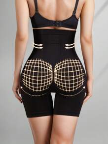 女士高腰塑身收腹短裤内裤带扣塑身瘦身紧身平腹提臀提臀塑身腰部束腿控制内衣 - 黑色 - 查看 2