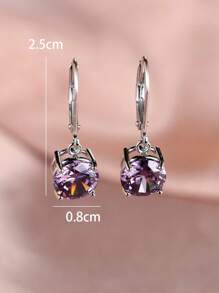 1 Pair 925 Silver Purple Circular Zirconia Stone Elegant And Glamorous Pendant Earrings For Women, Suitable For Dates, Vacations, Holiday Gifts, Anniversary Gifts