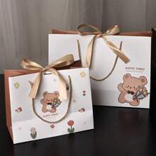 1 Peça Sacola de Presente com Desenho de Urso para Embalagem de Alimentos, Doces, Produtos Assados, Embrulho de Presente com Fita