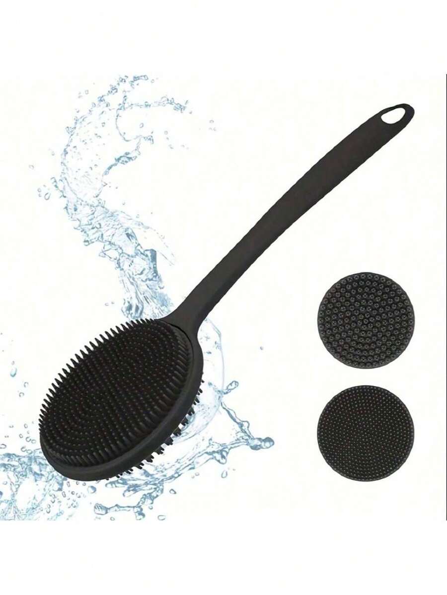 Dual-Sided Silicone Bath Brush - Exfoliating Body Scrubber & Massager For Soft Skin Care, Shower Back Cleaning And Spa Experience (1PC) - Black - View 1