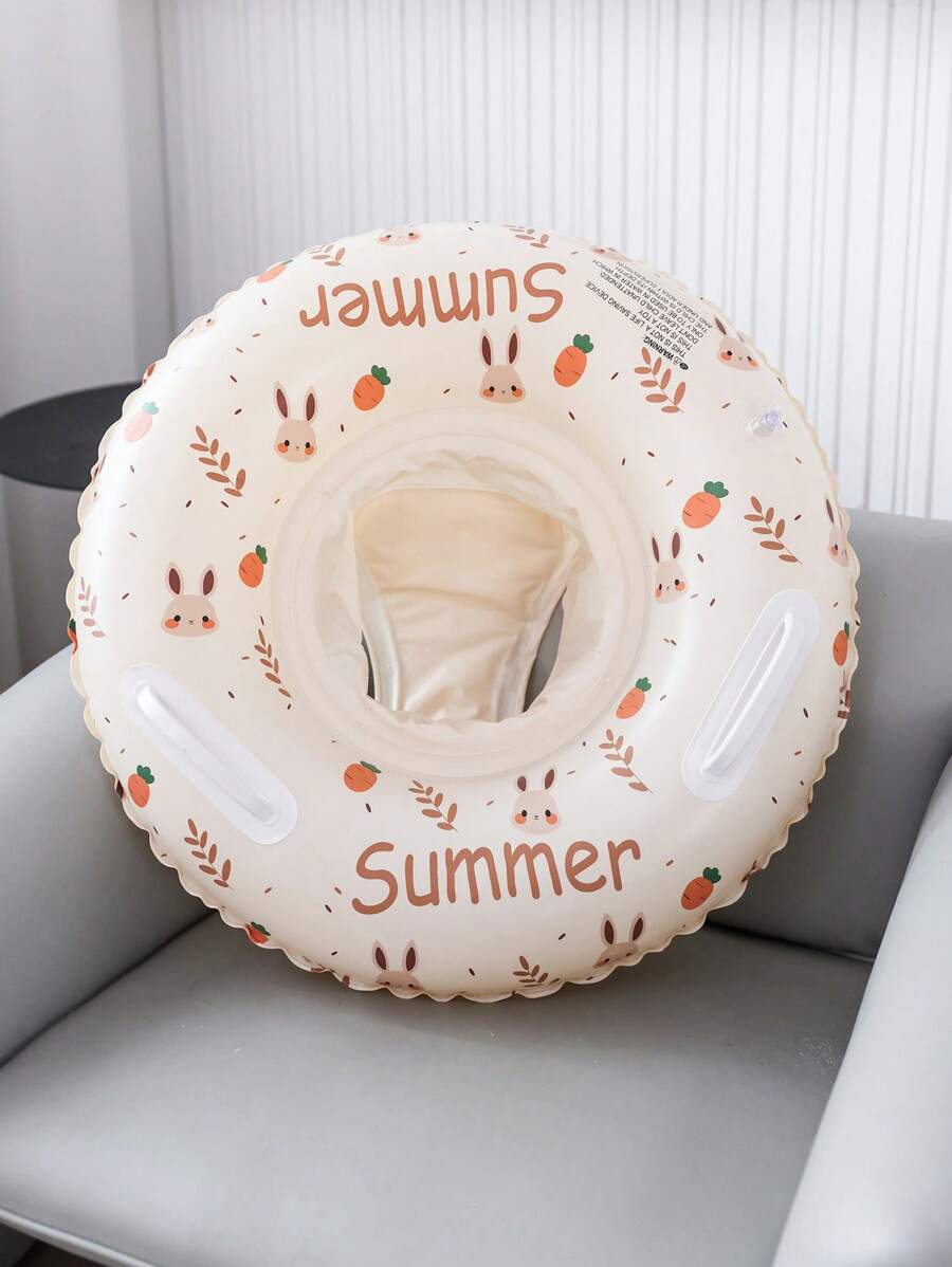 1pc Inflatable Thick Swimming Ring, Pool Floating Circle, Pocket Design, Outdoor Leisure Beach, Swimming Pool Water Floating Mat, Suitable For Pool Party, Sunbathing! - Beige - View 1