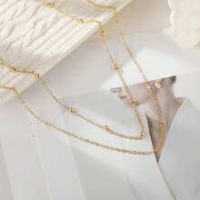 1pc Golden Beaded Necklace For Women, Minimalist Style Fashion Casual Everyday Wear Necklace - Gold - View 3