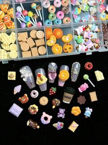 1box Random Mixed ABS Simulation Food Play Cute Cookie Nail Charms Y2K Bread Cake Fruit Chocolate Cookie Ice Cream Coffee Candy Nail Art Decorations Accessories DIY - 彩色 - 查看 3