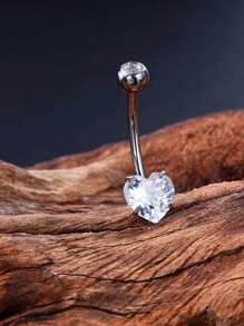1pc 14G G23 Titanium Silver Heart CZ Belly Rings Curved Barbell Externally Threaded Belly Piercing Belly Jewelry Belly Button Ring Gift For Her 8mm 10mm 12mm 14mm 16mm