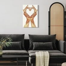 1pc Framed Canvas Wall Art, Heart Hands Gestures Art Print Canvas Poster, Ideal Gift For Bedroom Living Room Hallway Dorm Wall Decor