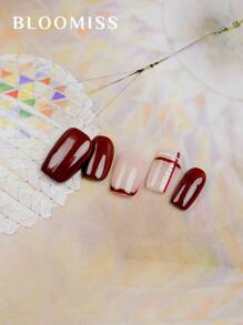 10pcs Handmade Press-On Nails, Burgundy Short Length Refined Style, Reusable Wearable Nail Tips - Burgundy - View 3