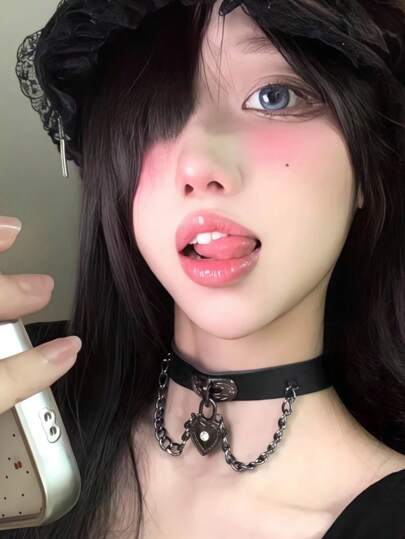 1 pezzo Girocollo gotico punk in pelle sintetica nera con ciondolo a forma di cuore, accessorio da collo da donna in stile vintage sexy, adatto per feste, uso quotidiano casual e cosplay