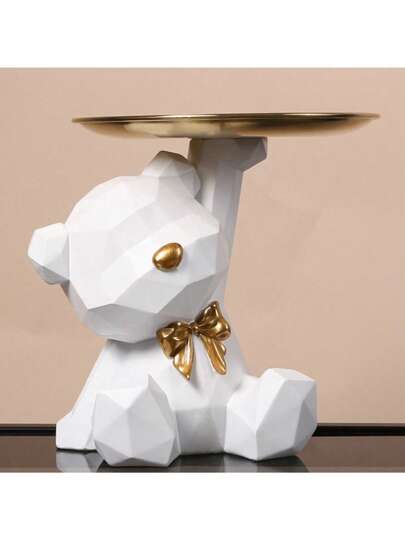 几何熊入口钥匙扣托盘装饰，客厅咖啡桌配件，乔迁礼物（白色）生日毕业礼物