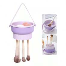 Limpiador de Brochas de Maquillaje 3 en 1 Cesta de Secado Multifuncional con Mango Cesta Limpiadora de Silicona Alfombrilla Limpiador de Esponja. - Multicolor - Ver 2