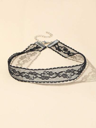1pc Fashionable Fabric & Lace Choker Necklace, Suitable For Daily Wear
