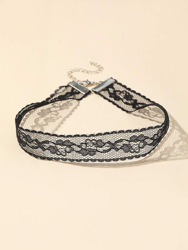 1pc Fashionable Fabric & Lace Choker Necklace, Suitable For Daily Wear