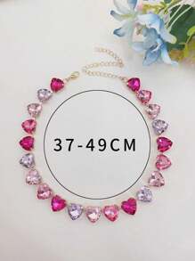 1pc Bohemian Style Glamorous Colorful Glass Crystal Heart & Teardrop Pendant Necklace, Gold Jewelry For Women (Slight Glazing Defect On Surface Is Normal)