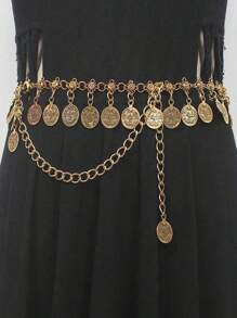 1pc Single Layer Metal Vintage Jingling Coin Waist Chain - Gold - View 1