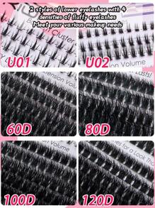 Fluffy Volume D Curl Lash Clusters DIY Set With Bottom Lashes Mixed Length For Beginners - màu đen - Xem 6